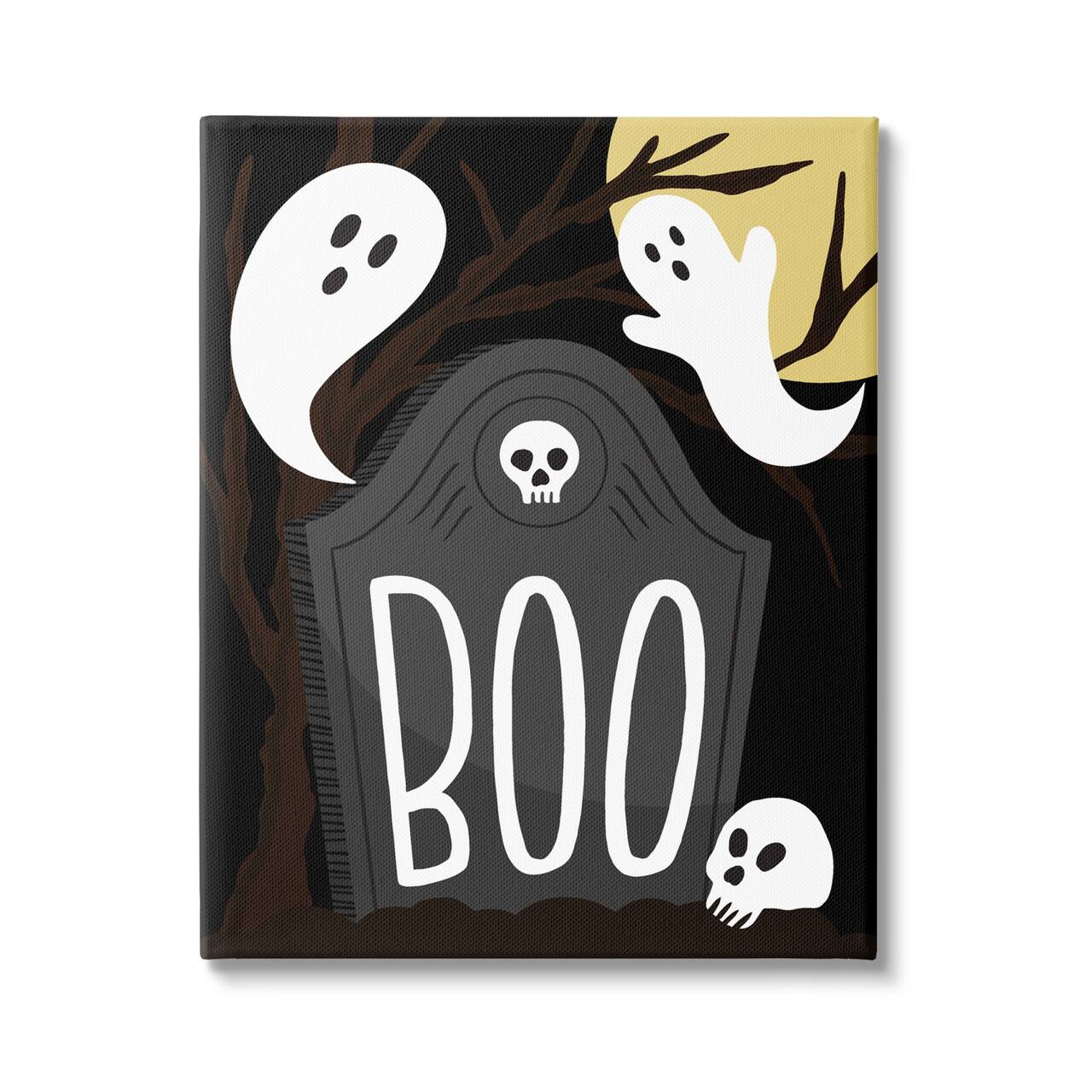 Stupell Industries Boo Haunted Night Gravestone Canvas Wall Art
